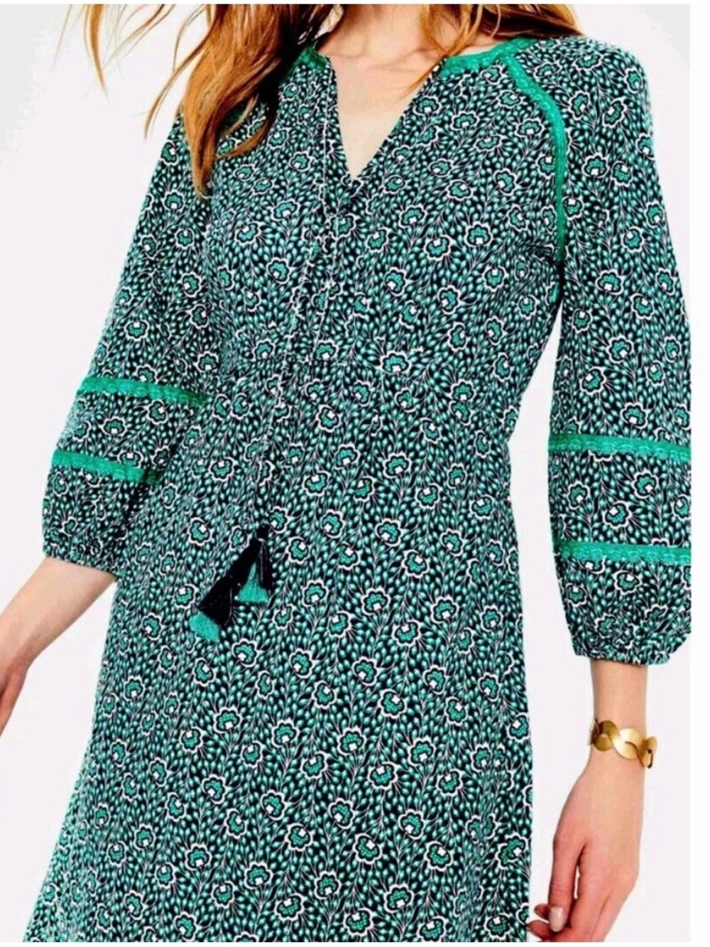 BODEN Heidi jersey dress features a boho floral pattern and tassel ties Size 6L - Picture 2 of 12